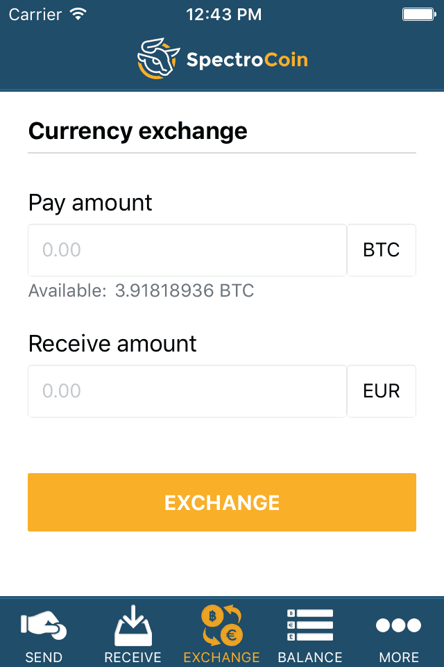 Скриншот мобильного приложения обмен валюты.