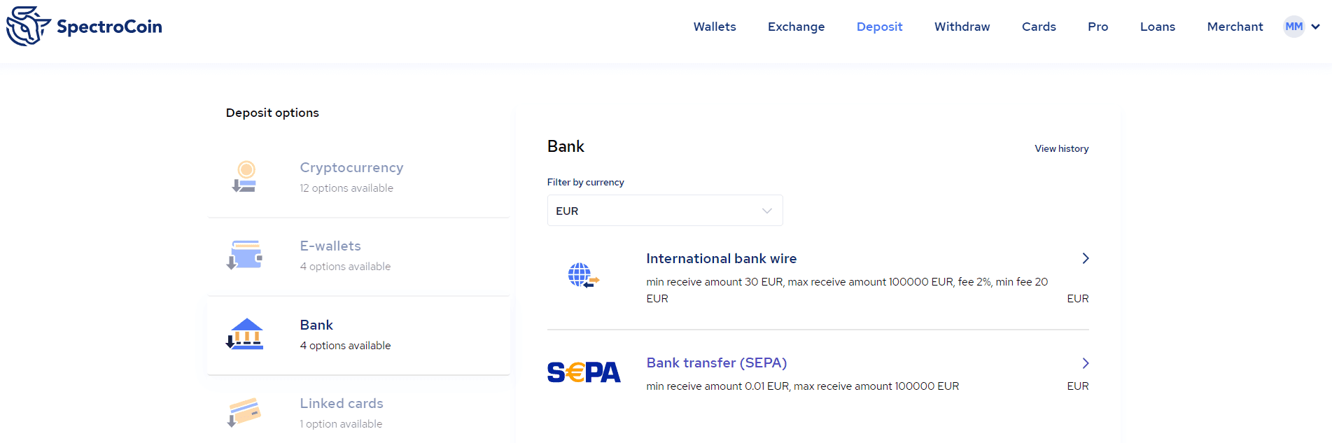 To deposit with SEPA Instant, first, enter the deposit section of your account.