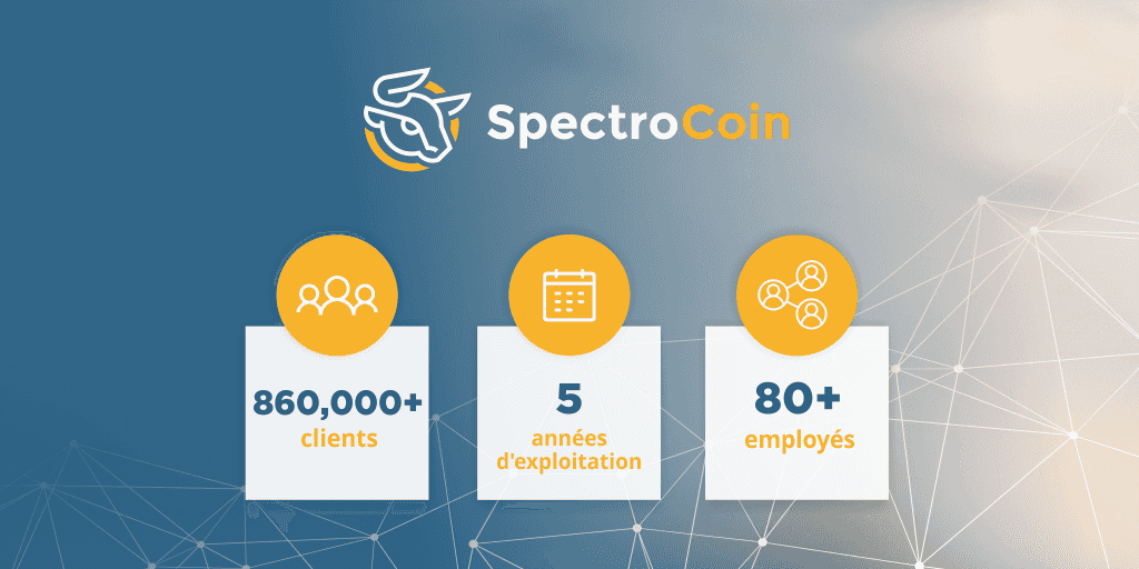 Quelques chiffres à propos de SpectroCoin: 860 000 clients, 5 années d’exploitation et plus de 80 employés.