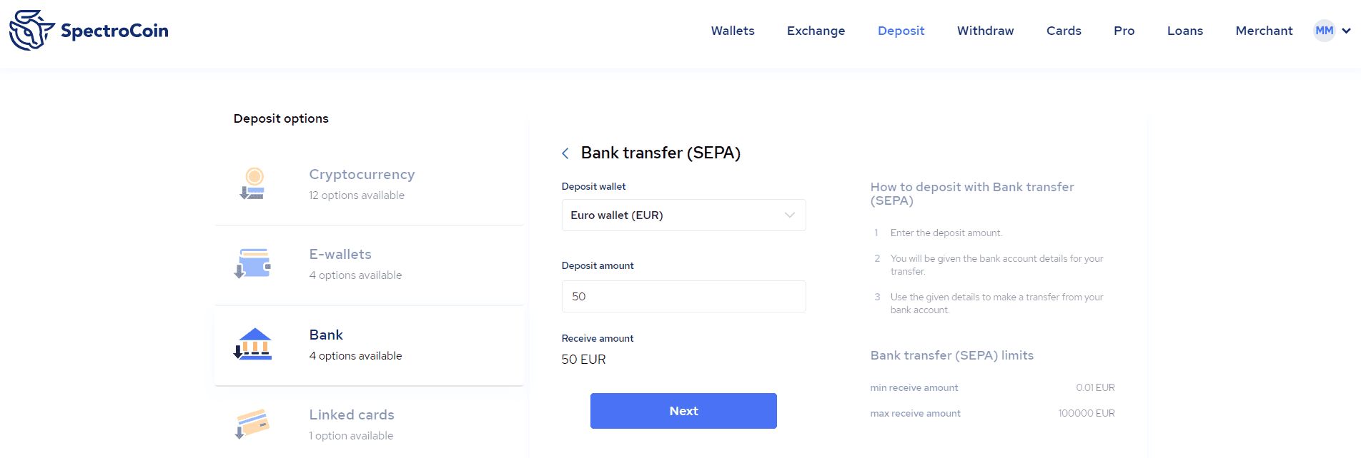 Before making a deposit, insert the amount in the "Bank" section.