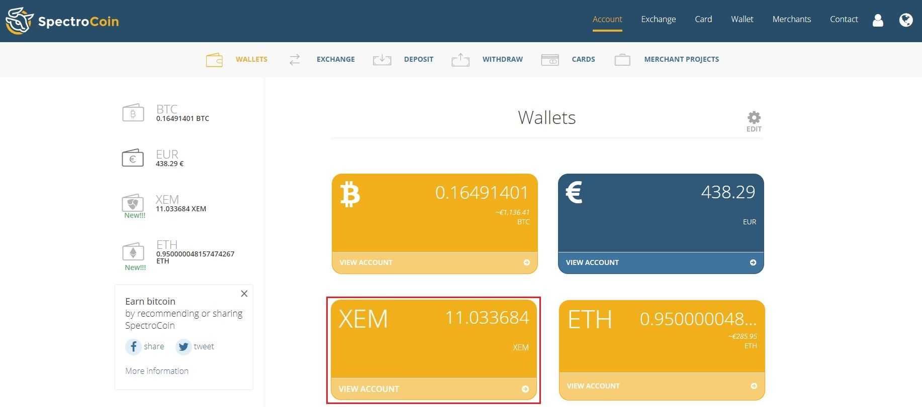 XEM wallet at SpectroCoin