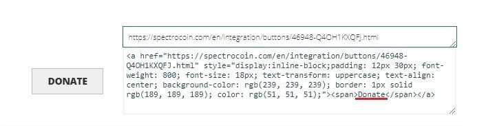 Schermafbeelding van het HTML-codevoorbeeld van de knop "doneren".